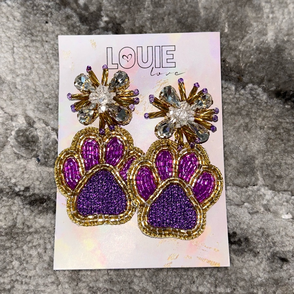 Purple and Gold Paw Earrings